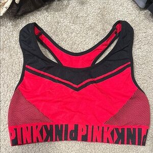 PINK Victoria's Secret Red and Black Racerback Sports Bra